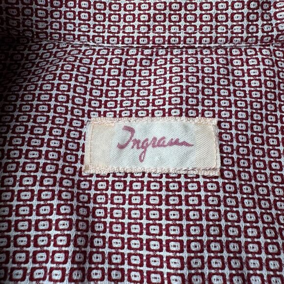 Vintage Ingram Italian Cotton Button Up Shirt Mens 48 Burgundy Geometric EU Made - Picture 2 of 16